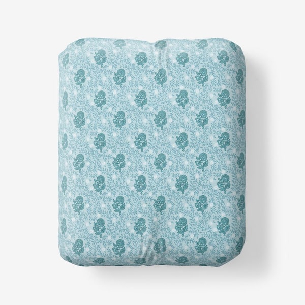 The Company Store Company Cotton Mini Garden Flower Blue/Ivory Cotton Percale Twin XL Fitted Sheet