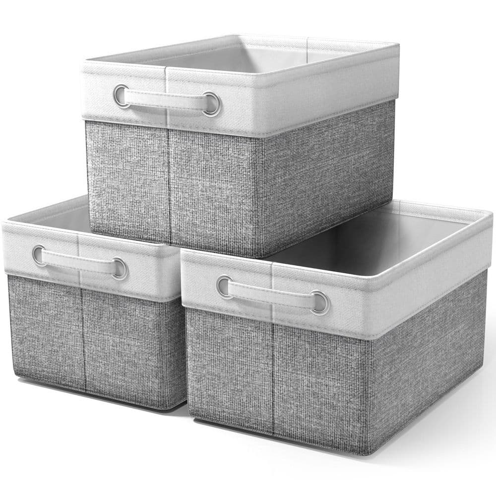 Fabric Storage Bins, Collapsible Baskets with Handles, Gray 15 in. W x 9.5 