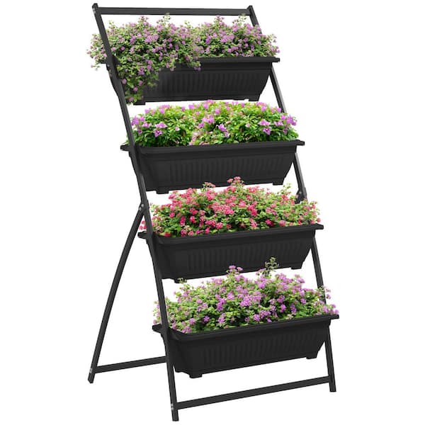30 in. x 31 in. Black Plastic 4 Tier Vertical Garden Planter