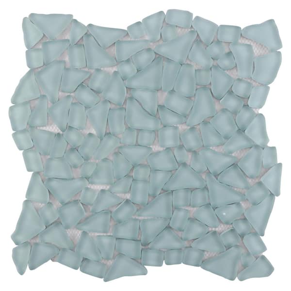 Ivy Hill Tile Coralis Atlantic Blue 4 in. x 0.31 in. Frosted Matte Glass Mosaic Floor and Wall Tile Sample