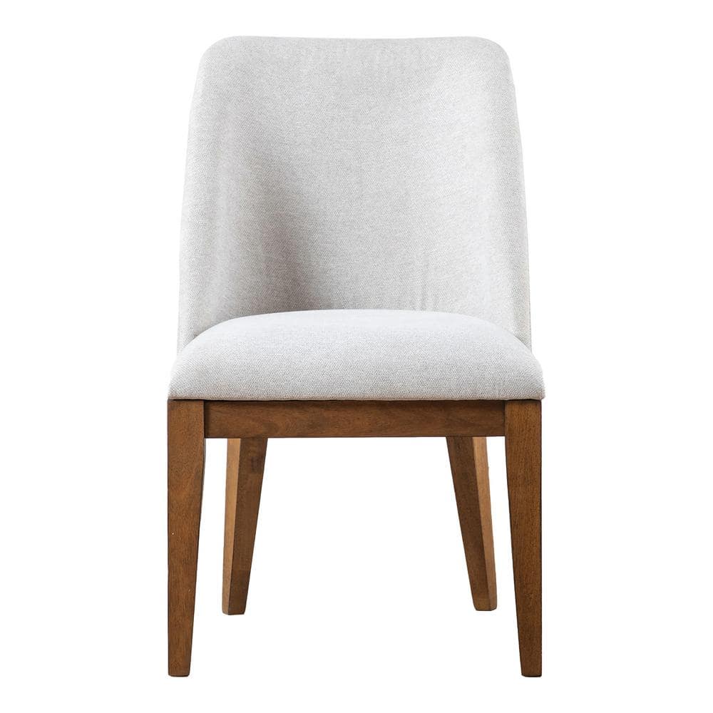 White Upholstered Solid Wood Low Side Chair Set