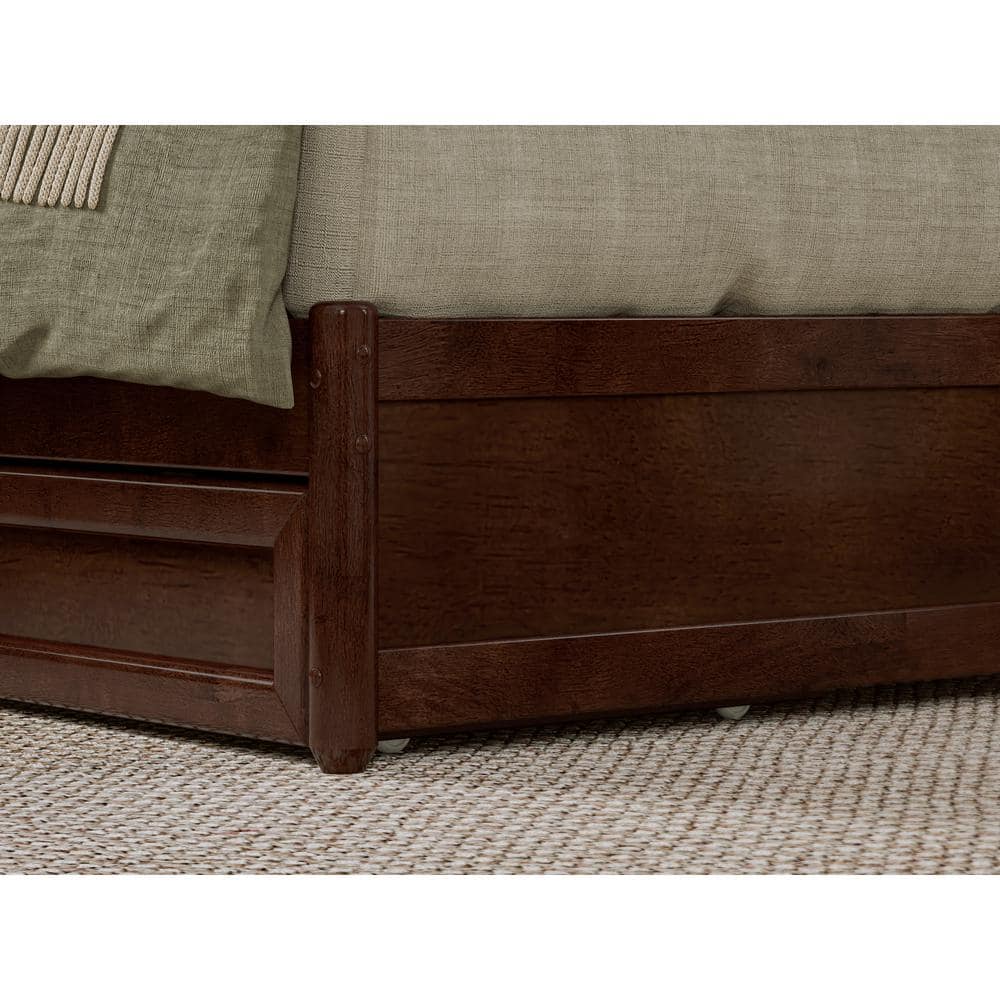 Walnut King Platform Bed with Storage Drawers and Wood Headboard