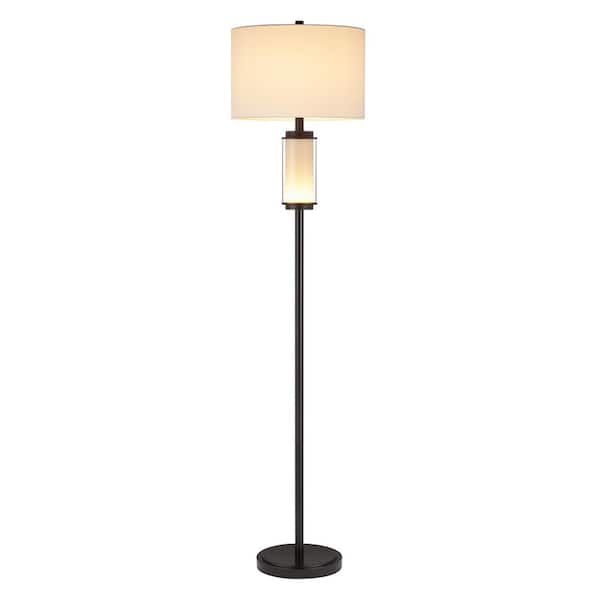 62.5 in. Painted Bronze Standard Floor Lamp for Living Room with Night Light and Fabric Shade