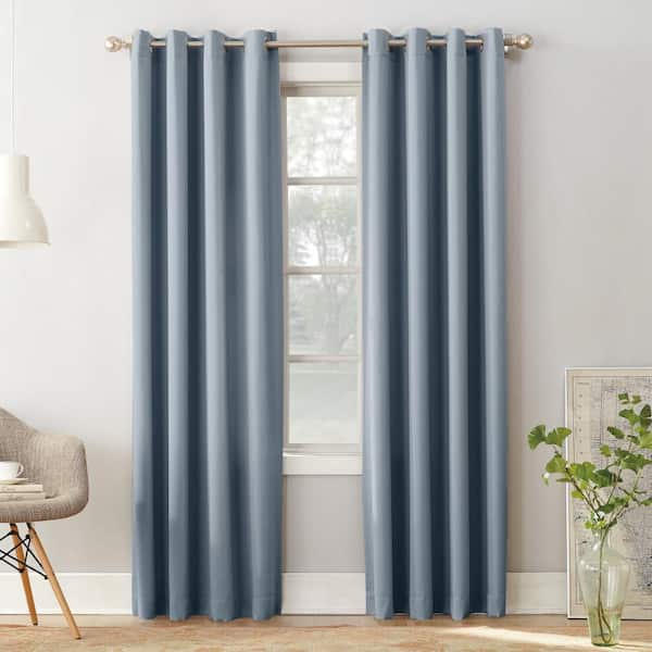 Gregory Vintage Blue Layered 54 in. W x 120 in. L Grommet Room Darkening Curtain (Single Panel)