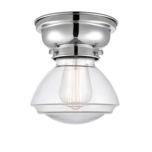 Olean 6.75 in. 1-Light Polished Chrome Flush Mount with Clear Glass Shade