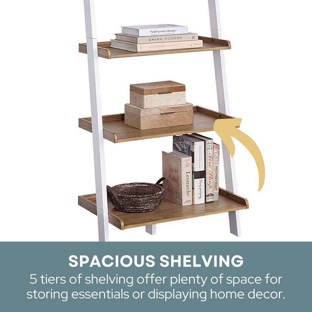 Driftwood and White 5-Tier Wood Bookshelf Ladder