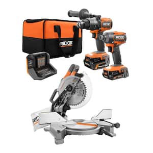18V Brushless Cordless 2-Tool Combo Kit with (2) Batteries, Charger, Bag, and 15 Amp 10 in. Dual Bevel Miter Saw
