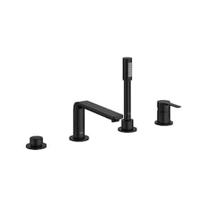 Lineare Single-Handle Deck Mount Roman Tub Faucet with Hand Shower and Tub/Shower Diverter in Matte Black