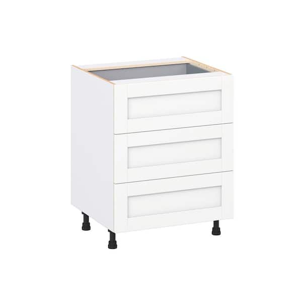 J COLLECTION Milton 27 in. W x 24 in. D x 34.5 in. H Assembled Shaker Drawer Base Kitchen Cabinet in Bright White with 4 Drawers