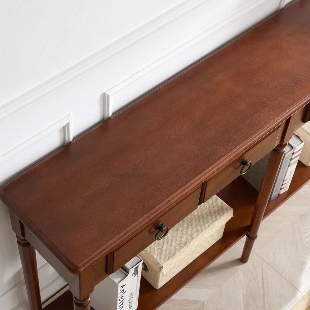 Pecan Wood Coastal Hall Console Table with Storage