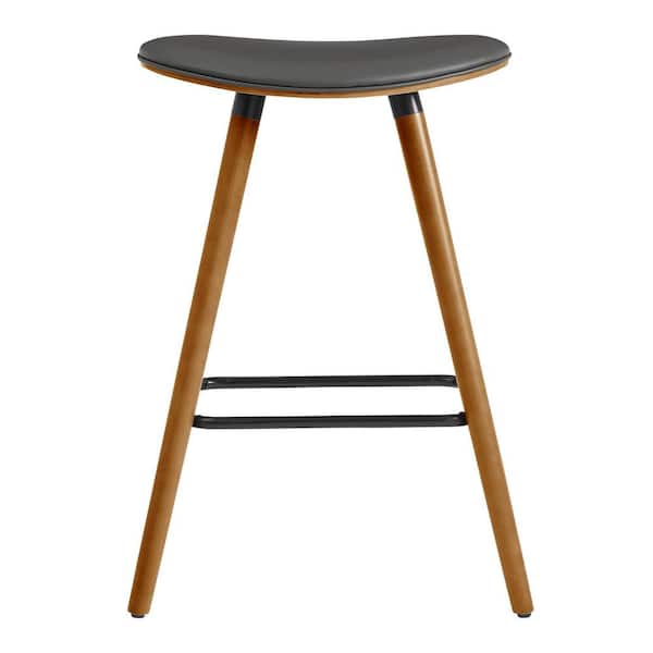 HomeRoots 26 in. Gray Faux Leather Backless Wooden Bar Stool