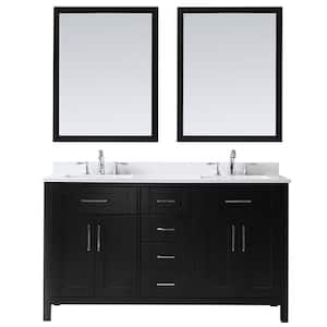 Wexford 60 in. W x 21 in. D x 34 in. H Double Sink Bath Vanity in Espresso with White Engineered Stone Top and Mirrors