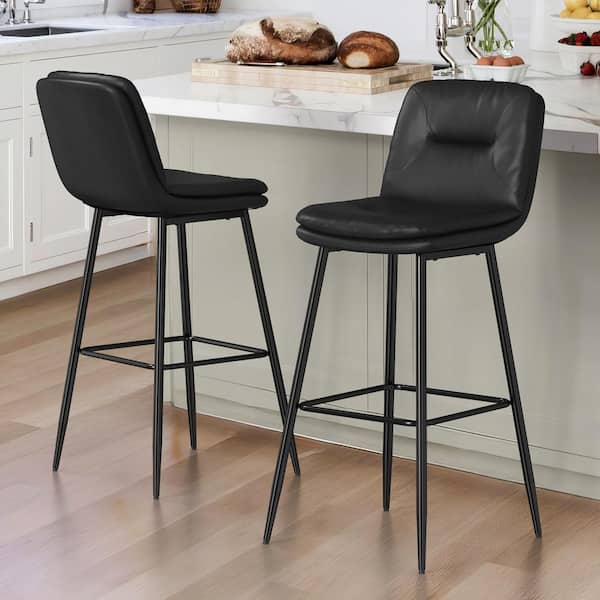 LUE BONA 30 in. Metal Frame Black Faux Leather Upholstered Bar Chairs ...