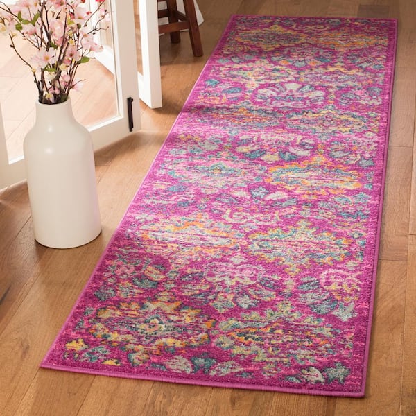 Madison Fuchsia/Blue 2 ft. x 10 ft. Floral Geometric Runner Rug