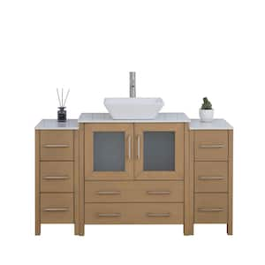 54 in. W Single Basin Natural Oak Bath Vanity with White Engineered Marble Top and Mirror