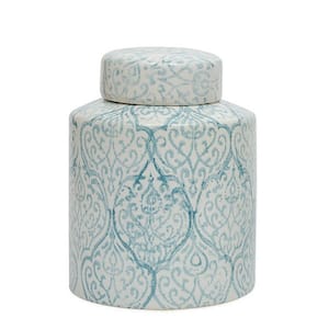 10 in. H Decorative Ceramic Ginger Jar with Lid in Blue and White