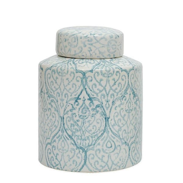 Storied Home 10 in. H Decorative Ceramic Ginger Jar with Lid in Blue and White