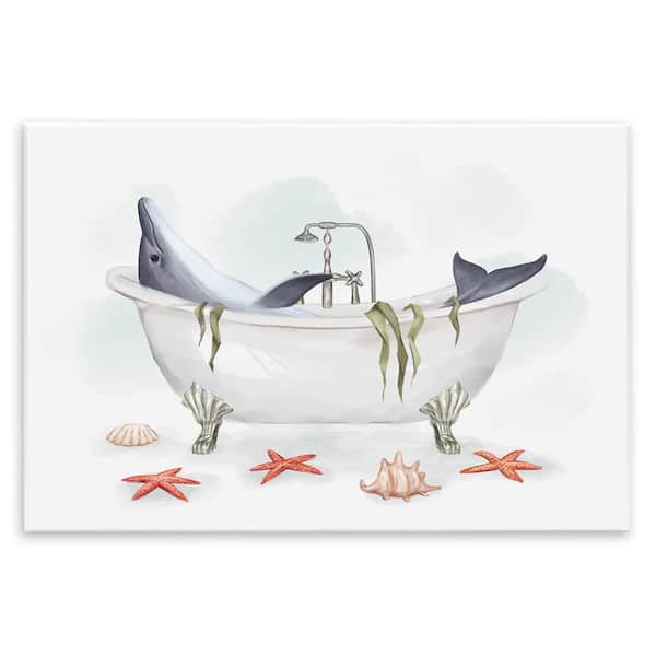 Dolphin Lounging in Bath Tub Nautical Shells by Ziwei Li Unframed Graphic Art Print Animal 10 in. x 15 in.