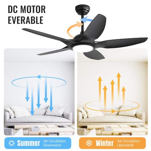 48 in. Integrated LED Indoor Black Ceiling Fan Lighting with 5 ABS Blades Ceiling Fans With Lights