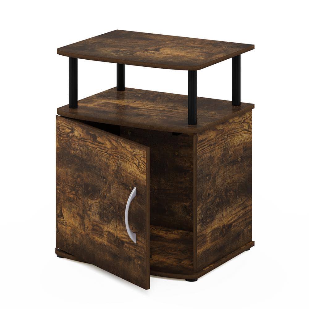 Amber Pine & Black Rectangular End Table with Storage