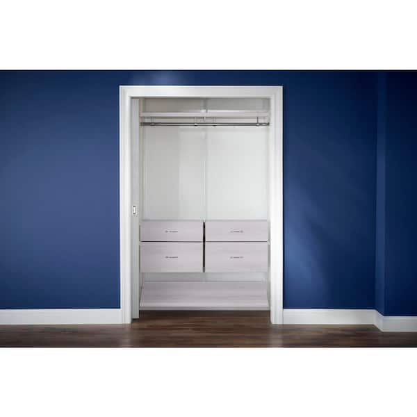 Everbilt Genevieve 4 ft. White Adjustable Closet Organizer Long Hanging Rod with Shoe Rack and 4 Drawers