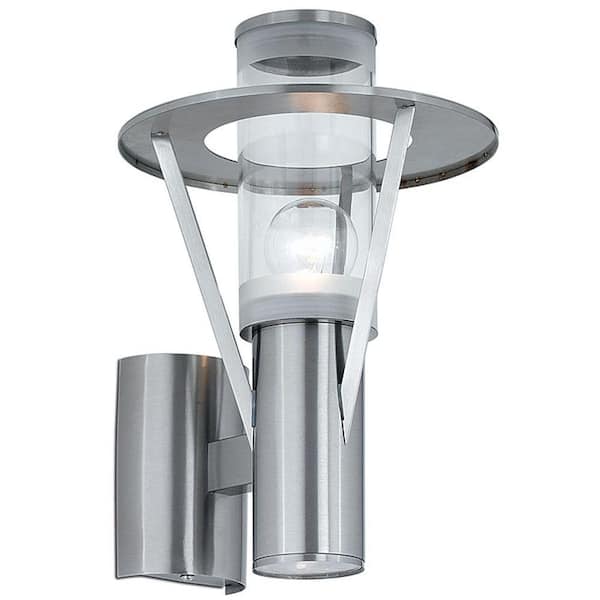Eglo Belfast 9 in. W x 12 in.H 1-Light Stainless Steel Outdoor Wall Lantern Sconce with Clear Glass Shade