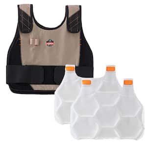 Chill-Its 6215 L/XL Khaki Premium FR Phase Change Cooling Vest with Rechargeable Ice Packs - 1 Pack