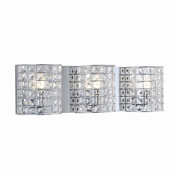 Clara Deco 24 in. 3-Light Metal/Crystal Classic Glam LED Vanity Light, Chrome