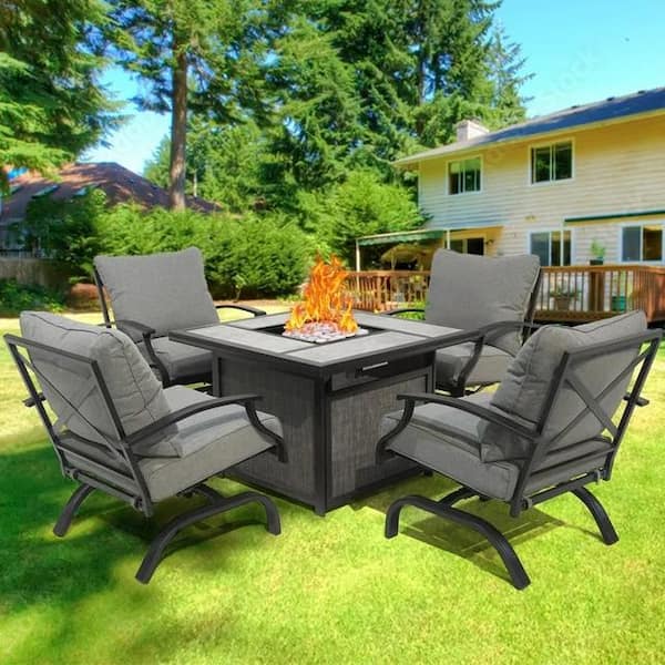 AUTMOON 5 Piece Patio Gas Fire Pit Set 4 Person Outdoor Conversation Set with Cushions W2089S00012 The Home Depot