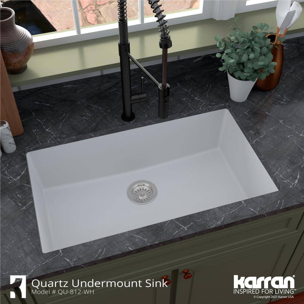 White Quartz 32'' Large Single Bowl Undermount Kitchen Sink