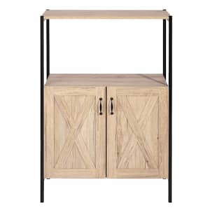2-Shelf Oak Rustic 2-Door Cabinet with Metal Frame