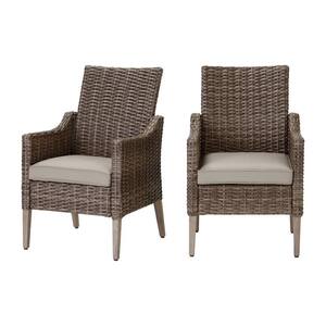 Rock Cliff Wicker Outdoor Captain Dining Chair with Riverbed Cushions (2-Pack)