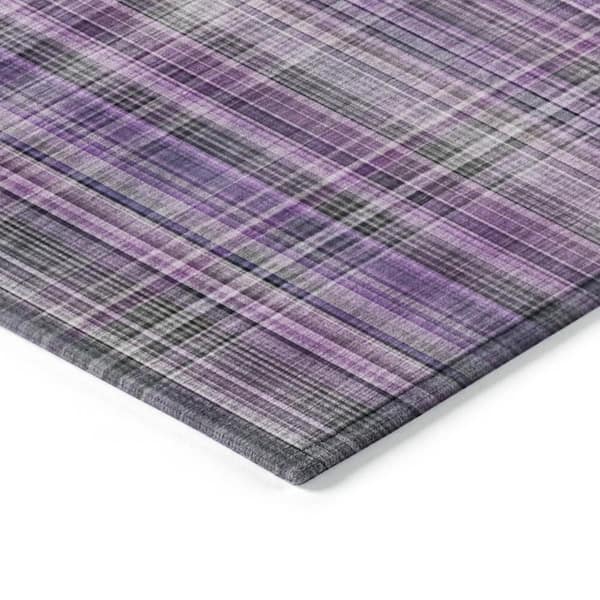 Purple 8 ft. x 10 ft. Woven Plaid Rectangle Indoor/Outdoor Area Rug