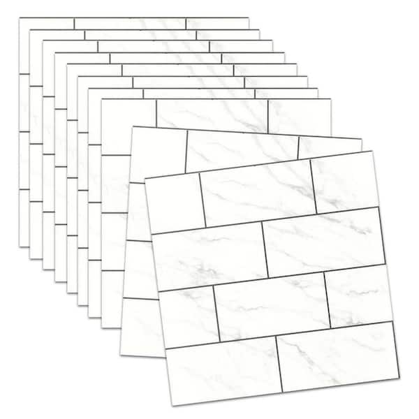 12 in. x 12 in. White Vinyl Peel and Stick Backsplash Tile Decorative Wall / Floor Tiles Backsplash Kitchen (10 sq. ft.)