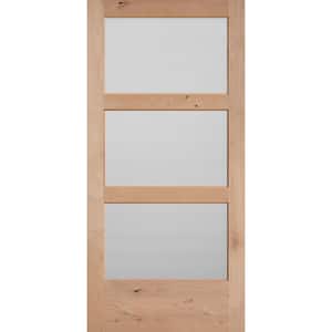 40 in. x 84 in. Knotty Alder Veneer 3-Lite Equal Solid Wood Interior Barn Door Slab