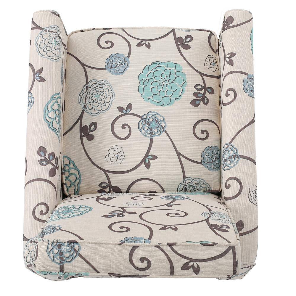 Birch Wood Blue Floral Leather Petite Recliner