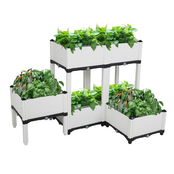 Winado Square 15 in. White Plastic Garden Bed with Feet (6-Pack)