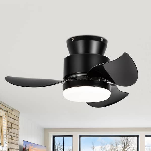 Lamober Rollo 22 in. Indoor Matte Black Low Profile Hugger Ceiling Fan with Adjustable White Integrated LED with Remote Included