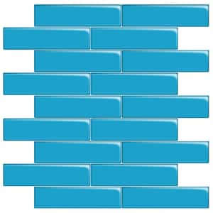 Ocean Blue 3-in. x 12-in. Polished Glass Mosaic Floor and Wall Tile (5 Sq ft/case)