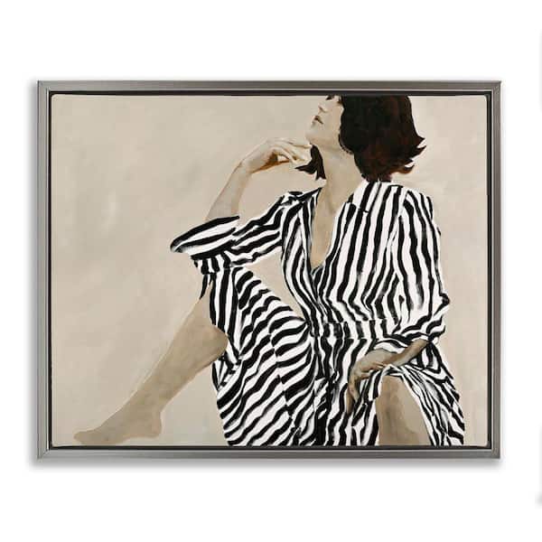 Stylish Woman in Thought by Design Fabrikken Gray Floater Frame People Graphic Art Print 17 in. x 21 in.