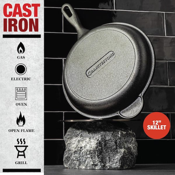  Cast Iron Skillet - 12 Inch Versatile and Durable Cast Iron Pan  - Multi Use Premium Quality Kitchen Pans - Pre-Seasoned Round Big Frying Pan  for Oven, Grill, Stove, Oven: Home