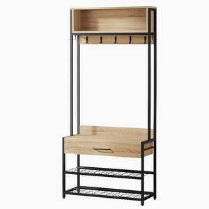 Billie Oak 3-in-1 Entryway Hall Tree with Shoe Storage Rack, Industrial Coat Rack with shoe Bench and Hutch