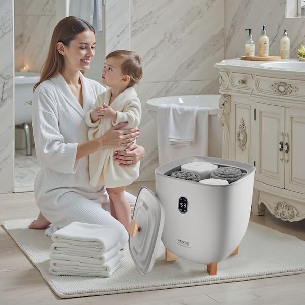 25L Towel Warmer Bucket, Heated with LED Display, Temperature Setting, 20-90 Mins Timer Electric Plug-ln Double Gray