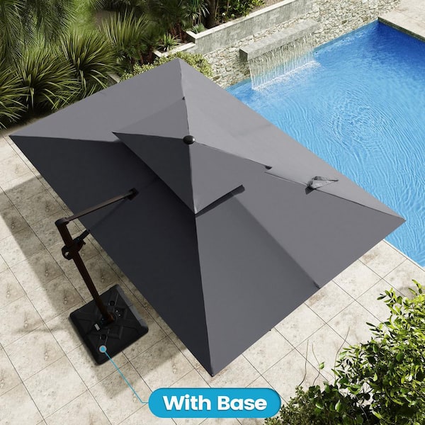 Crestlive Products 9 ft. x 12 ft. Double Top Cantilever Patio Umbrella in Dark Gray with 220 lbs. Base Stand