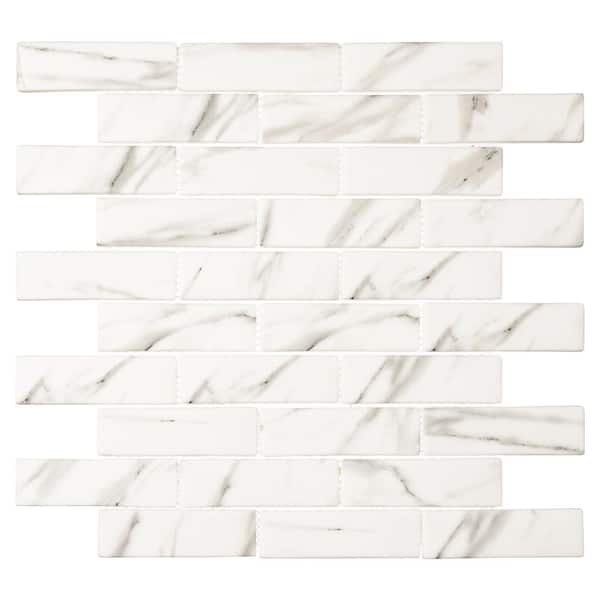 Sansill Rectangle 11.75 in. x 12.5 in. Matte Oasis White Glass Mosaic Tile Sample