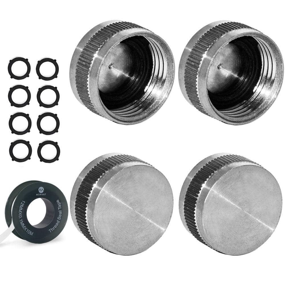 Morvat Nickel Plated Brass Garden Hose End Caps, Water Faucet Plug Cover, Includes Teflon Tape