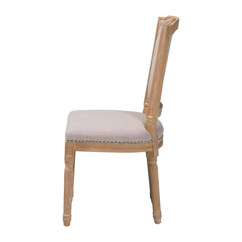 Estelle Weathered Oak and Beige Linen Upholstered Parsons Side Chair