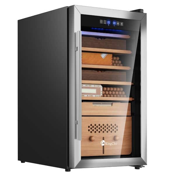 16.9 in. W x 33.1 in. H 82L Black Metal Cigar Humidor Temp and Humidity Control with Spanish Cedar Shelf (574 Capacity)