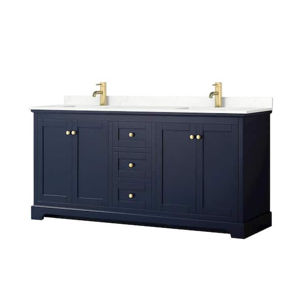 Wyndham Collection Avery 72 in. W x 22 in. D x 35 in. H Double Bath Vanity in Dark Blue with Giotto Quartz Top