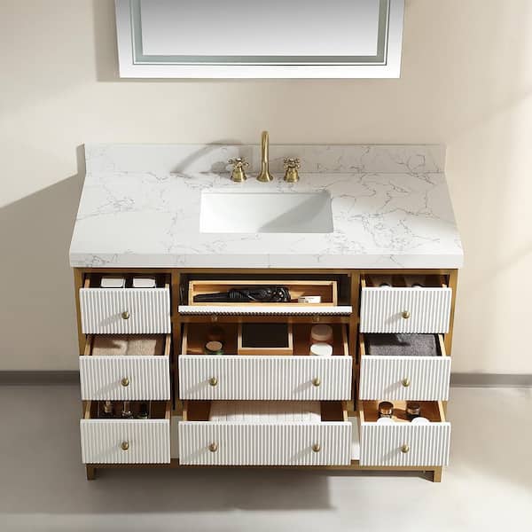 Wilton 48 in. Single Sink Freestanding White Bath Vanity with White Culture Marble Top Assembled